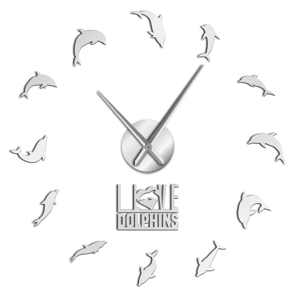 Jumping Dolphins DIY Large Wall Clock Underwater Sea Animal I Love Dolphins Wall Art Stickers Decor Clock Frameless Giant Clock