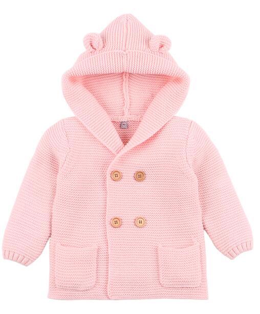 Winter Hooded Knitted Long Sleeve  Sweaters For Newborn Babies
