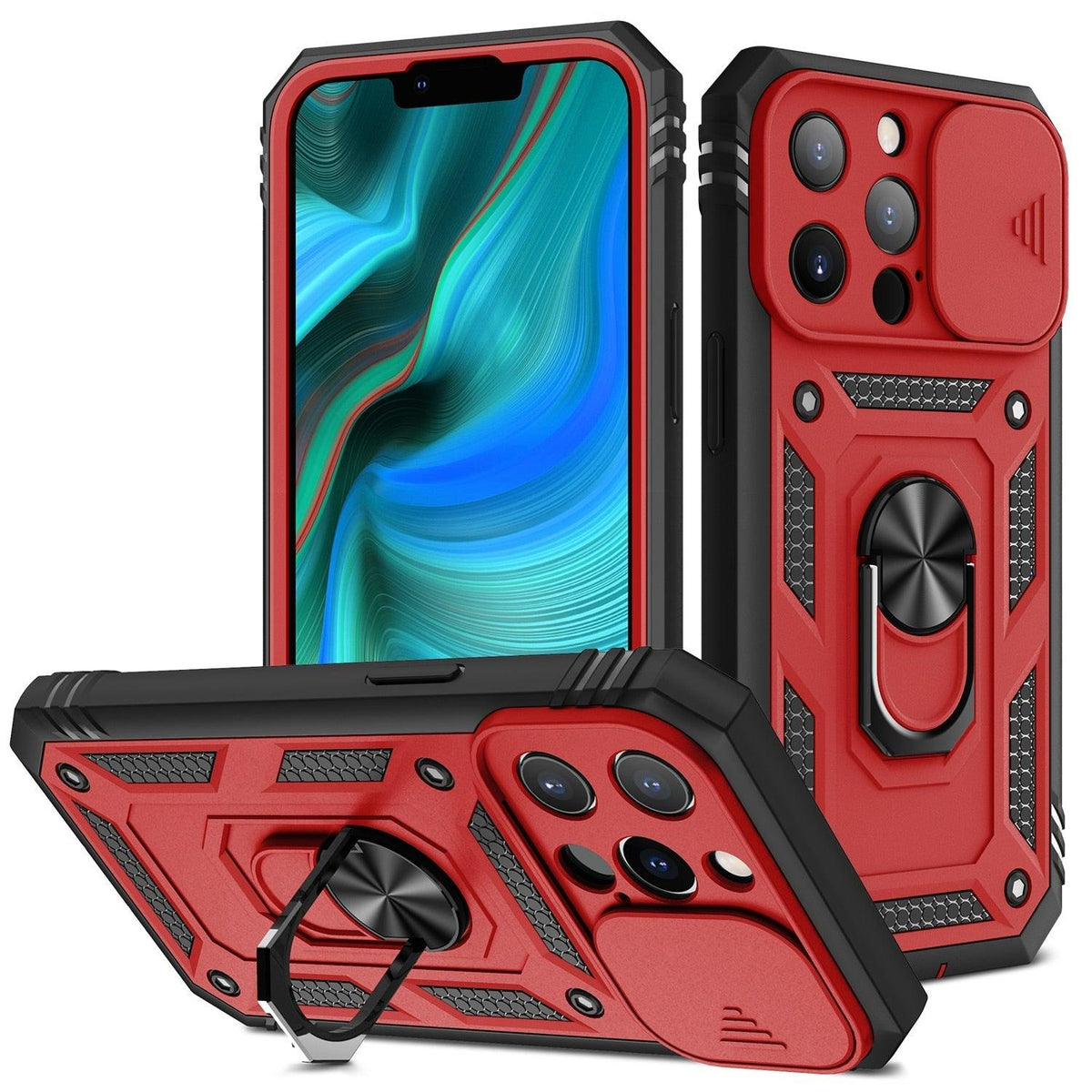 Multifunctional Heavy Duty Front and Back Full Body Shockproof Bumper Protection Cover Case For iPhone 13 12 11 Pro Max X Max 8 Plus Case Heavy Duty with Camera Rotate Kickstand Sturdy Shockproof Cover