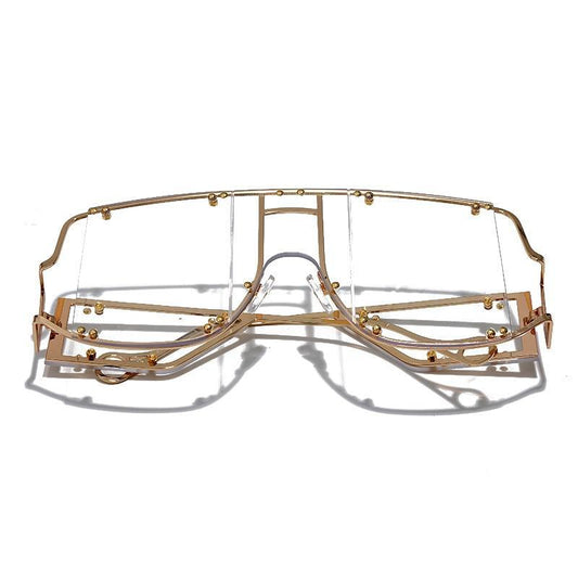 Luxury Modern NEW Fashion Square  Oversized and Big Frame Woman and Ladies SunglasseBrand Metal Rivet Trend Unique Female Eyewear Wth UV 400 Protection