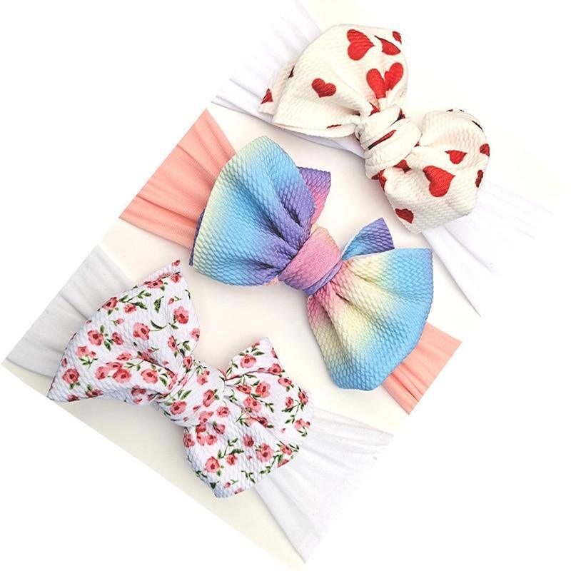 Modern 3PCS Set Floral Bows Baby Headband Dot Bowknot Cotton Hair Band Girls Hair Accessories For Girls