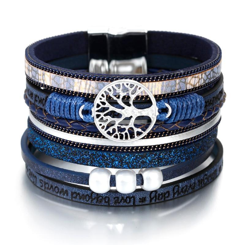 Handmade Luxury Fashion Modern Amazing Charm Pearl Life of tree Leather Bracelets For Women And Man