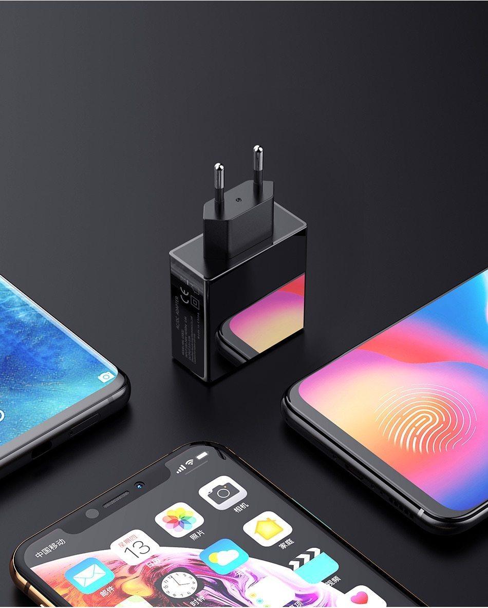 3 Port USB Phone Charger LED Display EU Plug Total Max 3A Smart Fast Charger Mobile Wall Charger For Smartphones