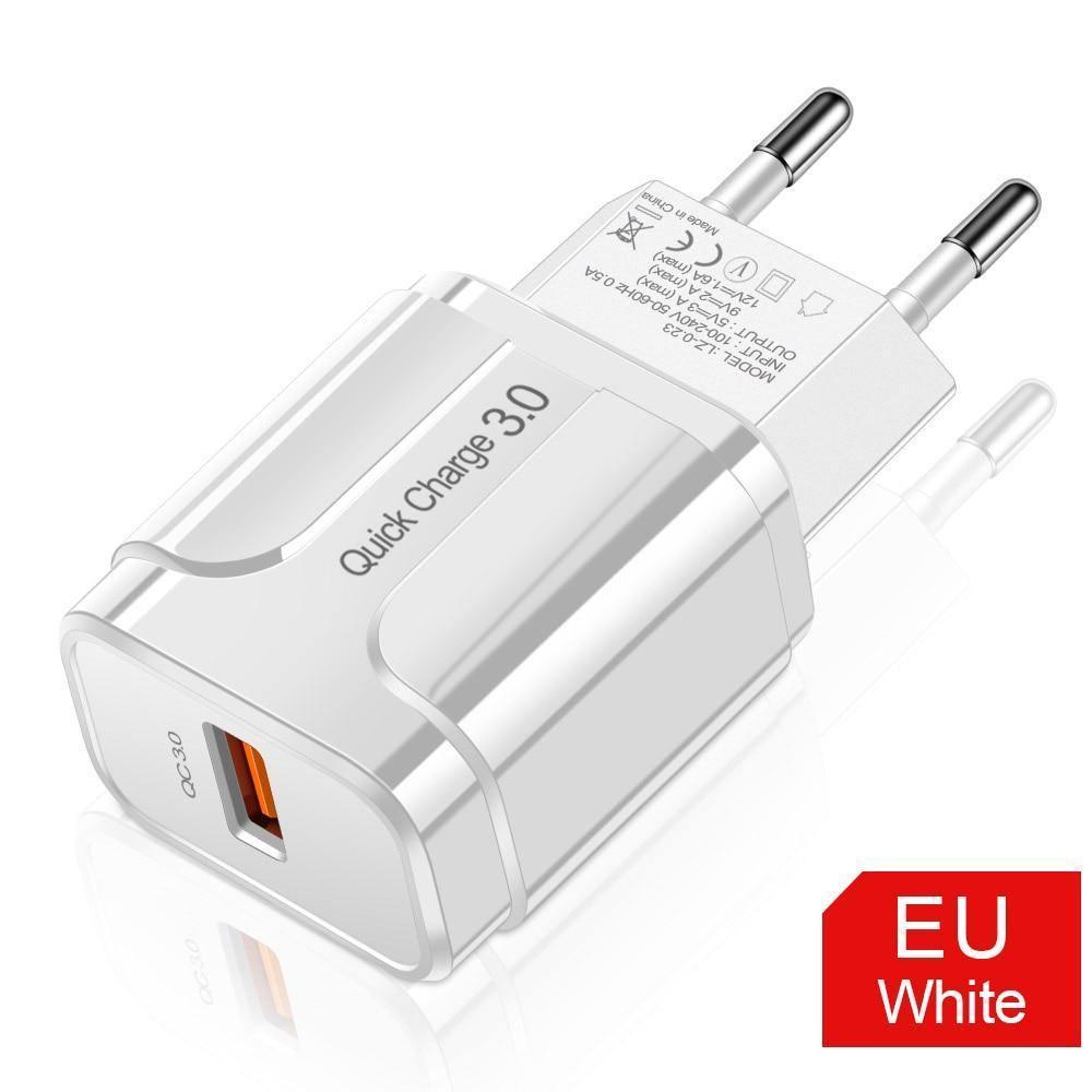 Black 3A Quick Charge 3.0 USB Charger EU Wall Mobile Phone Charger Adapter QC3.0 Fast Charging