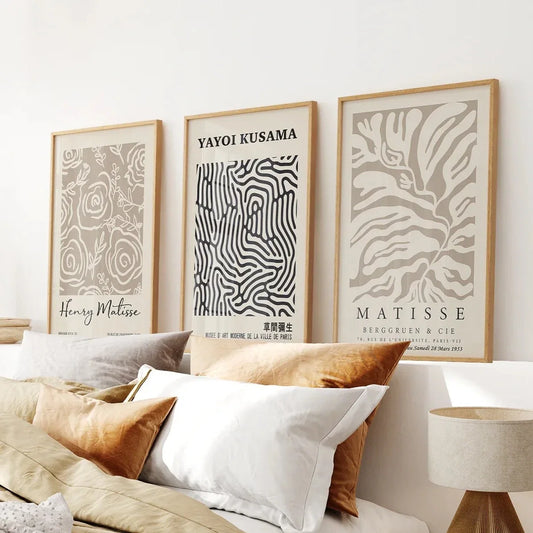Set of 3 Pastel Beige Prints. Henri Matisse and Yayoi Kusama