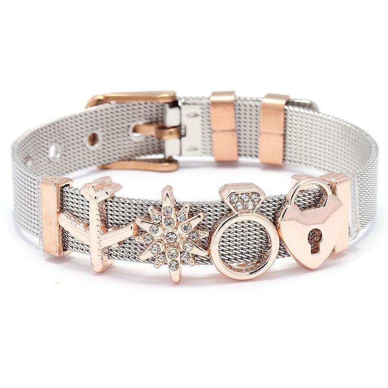 Fashion Stainless Steel Woman and Men Bracelet Mesh Bracelet Set Crystal Heart Anchor Charm Fine Bracelet Bangle For Female Lover