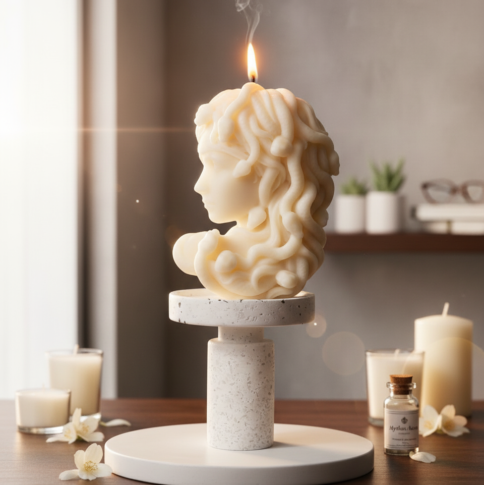 Large Medusa Candle — Sculptural Greek Mythology Soy Wax Art