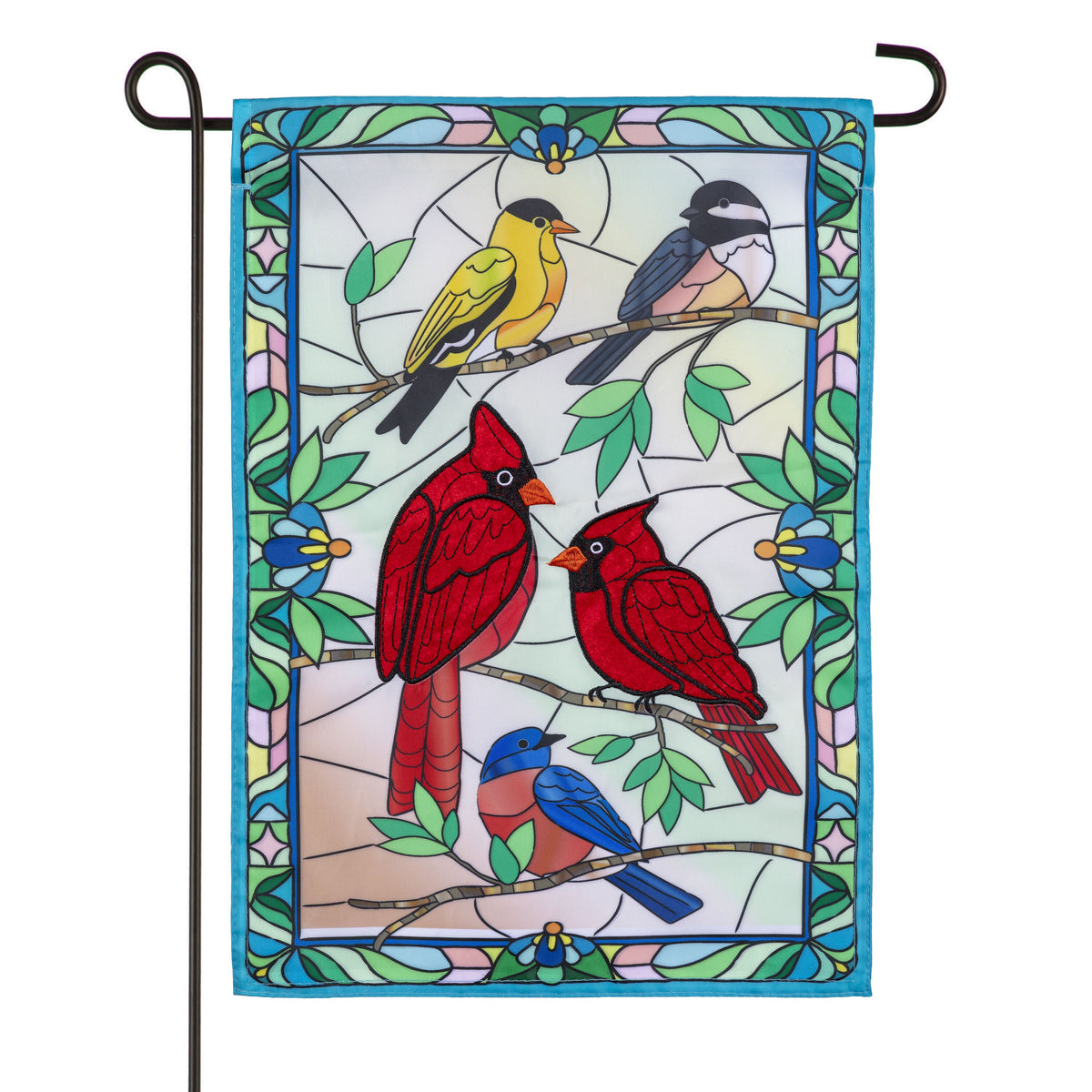 Stained Glass Songbirds Applique Garden Flag