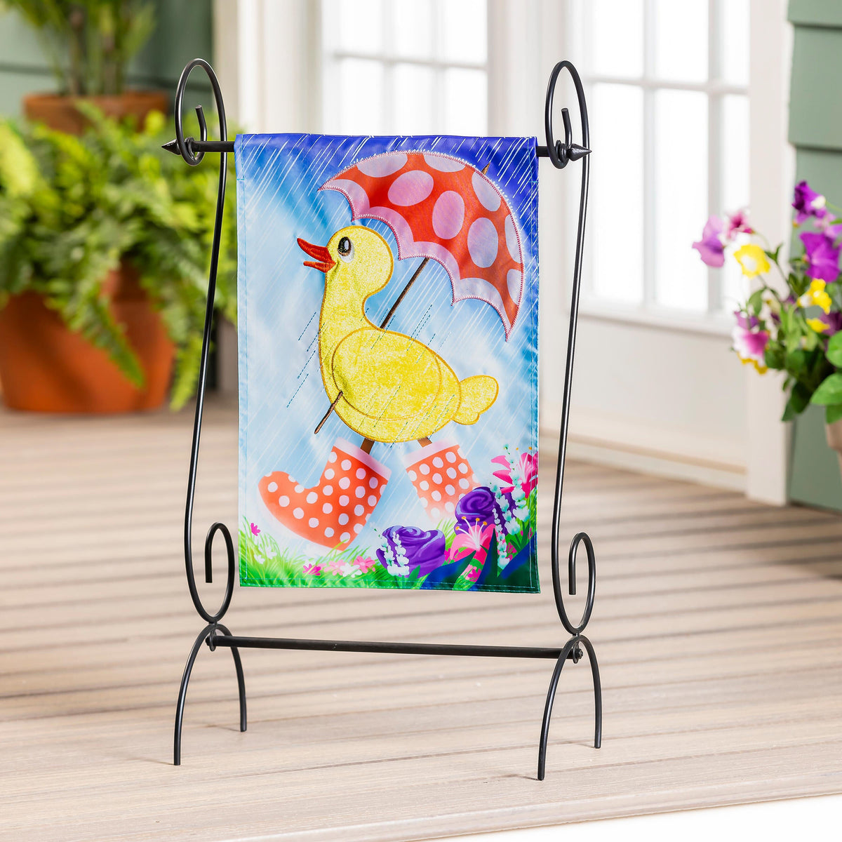 Spring Duckling Applique Garden Flag