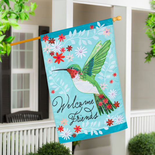 Hummingbird Welcome Applique House Flag