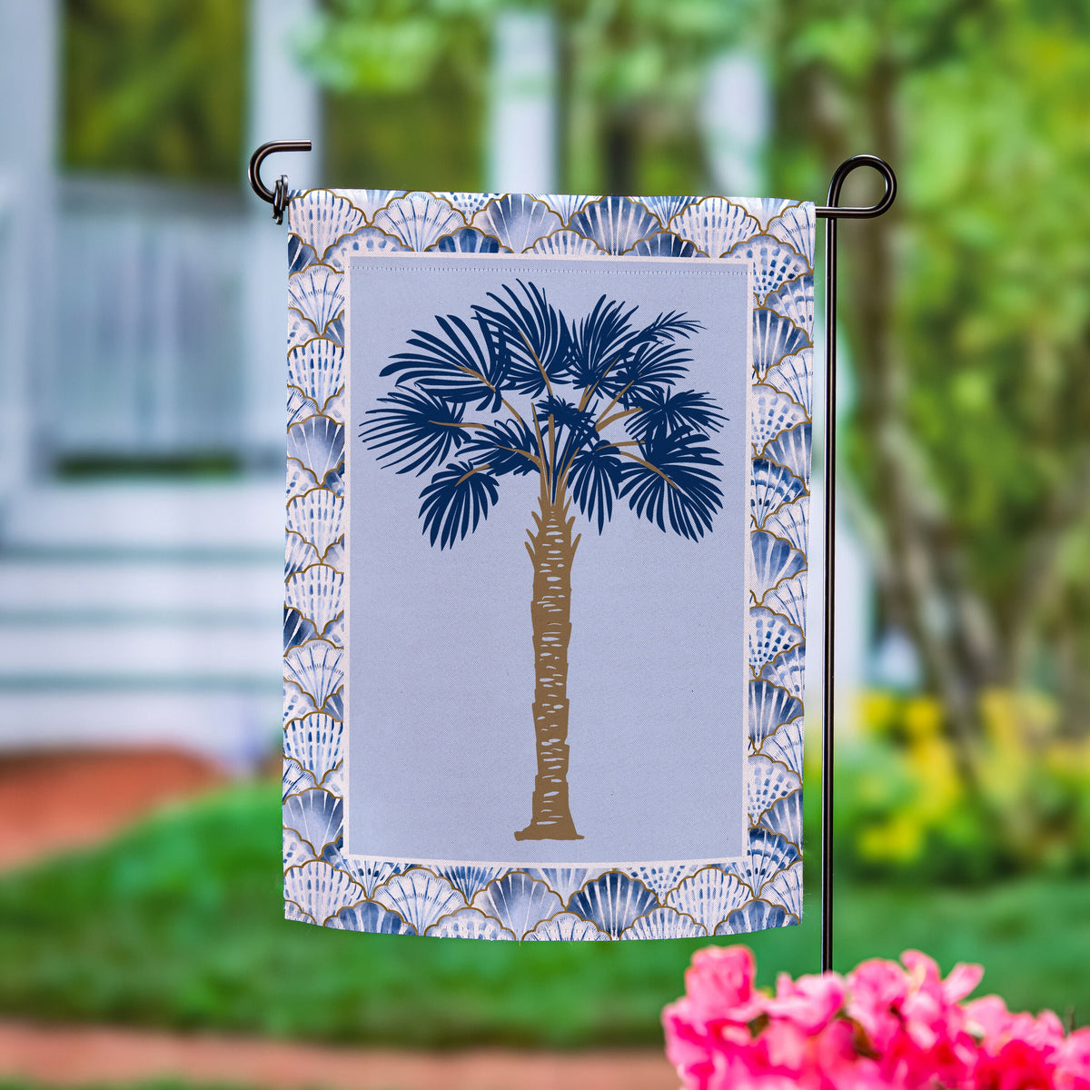Blue Coastal Palm Trees Double Sided Suede Garden Flag