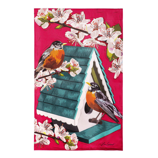 Cherry Blossoms & Friends Burlap House flag