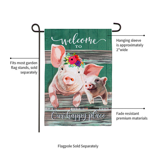 Baby and Mama Pig Garden Burlap Flag