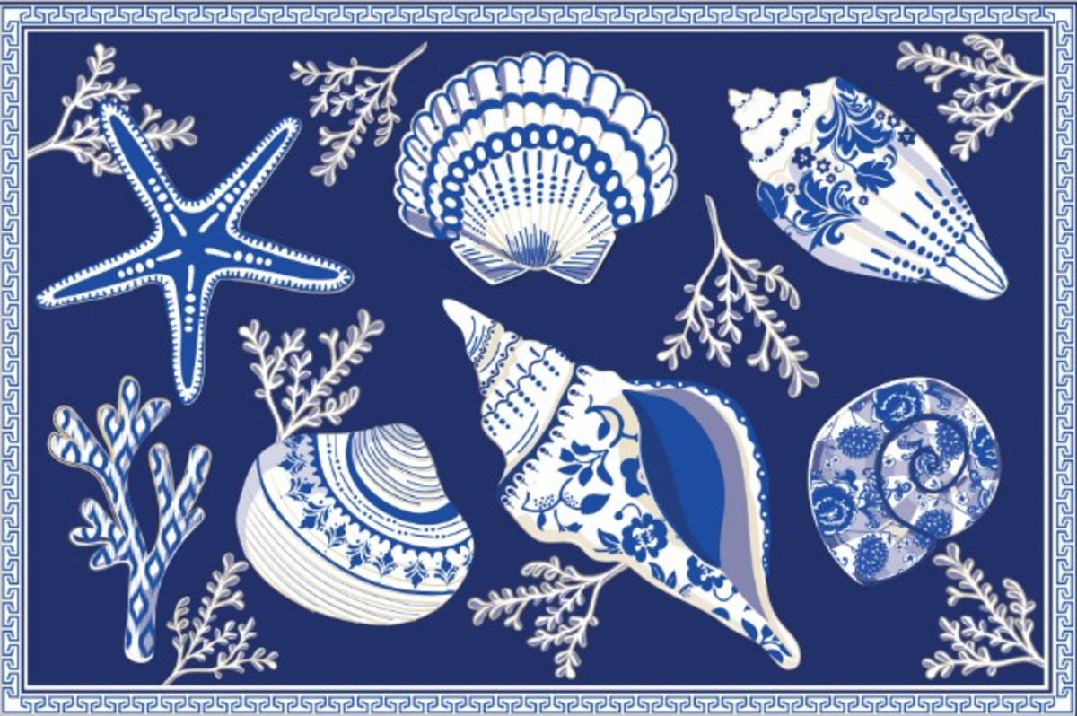 Chinoiserie Seashells Burlap House Flag