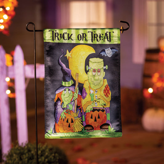 Scary Trick or Treat Lustre Garden Flag