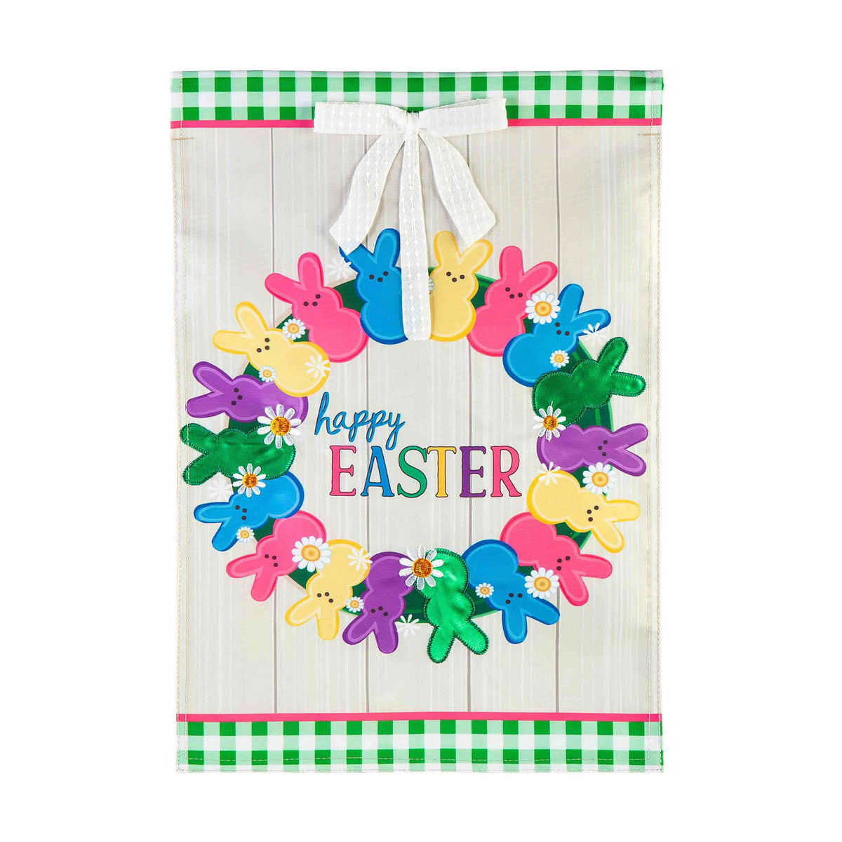 Colorful Bunny Wreath Garden Applique Flag