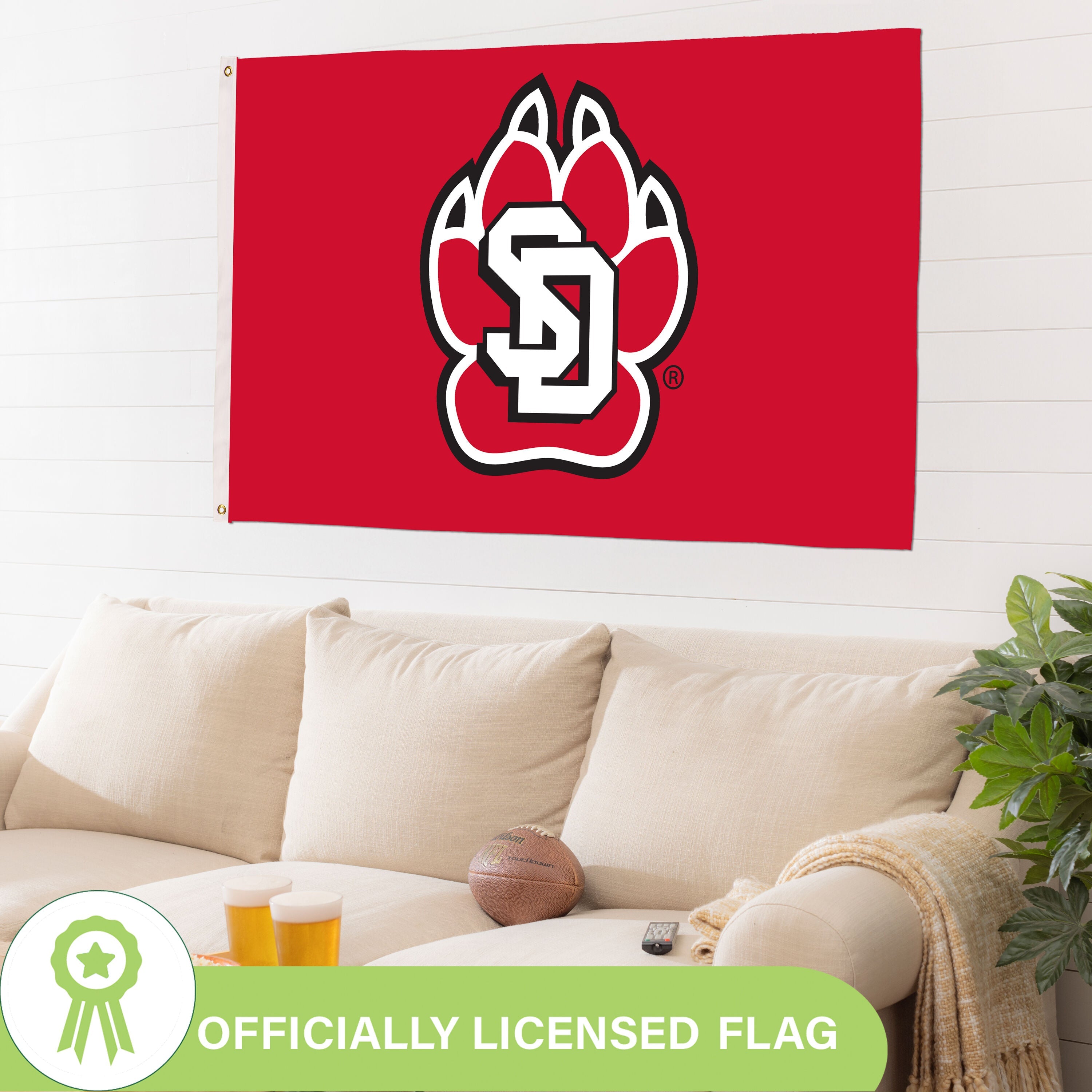 University of South Dakota Single Sided Flag w/ 2 Grommets, 3'x5'