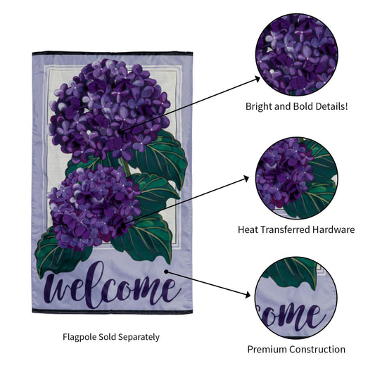Hydrangea Welcome House Applique Flag