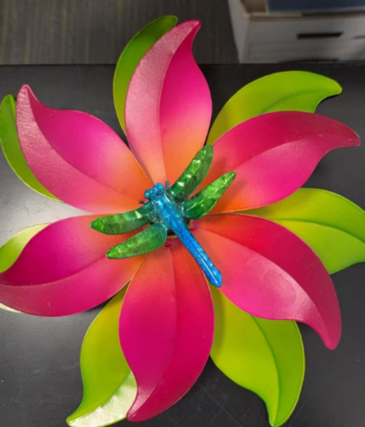 Metal Radiant Petals DragonFly Wall Spinner 13"D