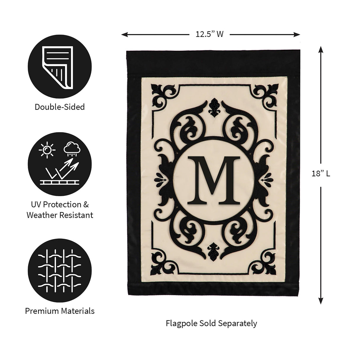 Cambridge Monogram Garden Applique Flag, Letter M