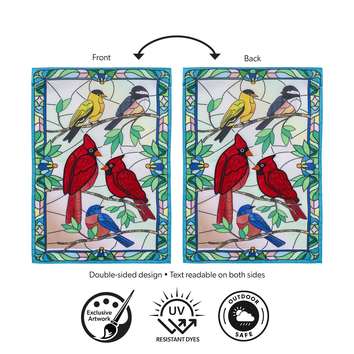 Stained Glass Songbirds Applique Garden Flag