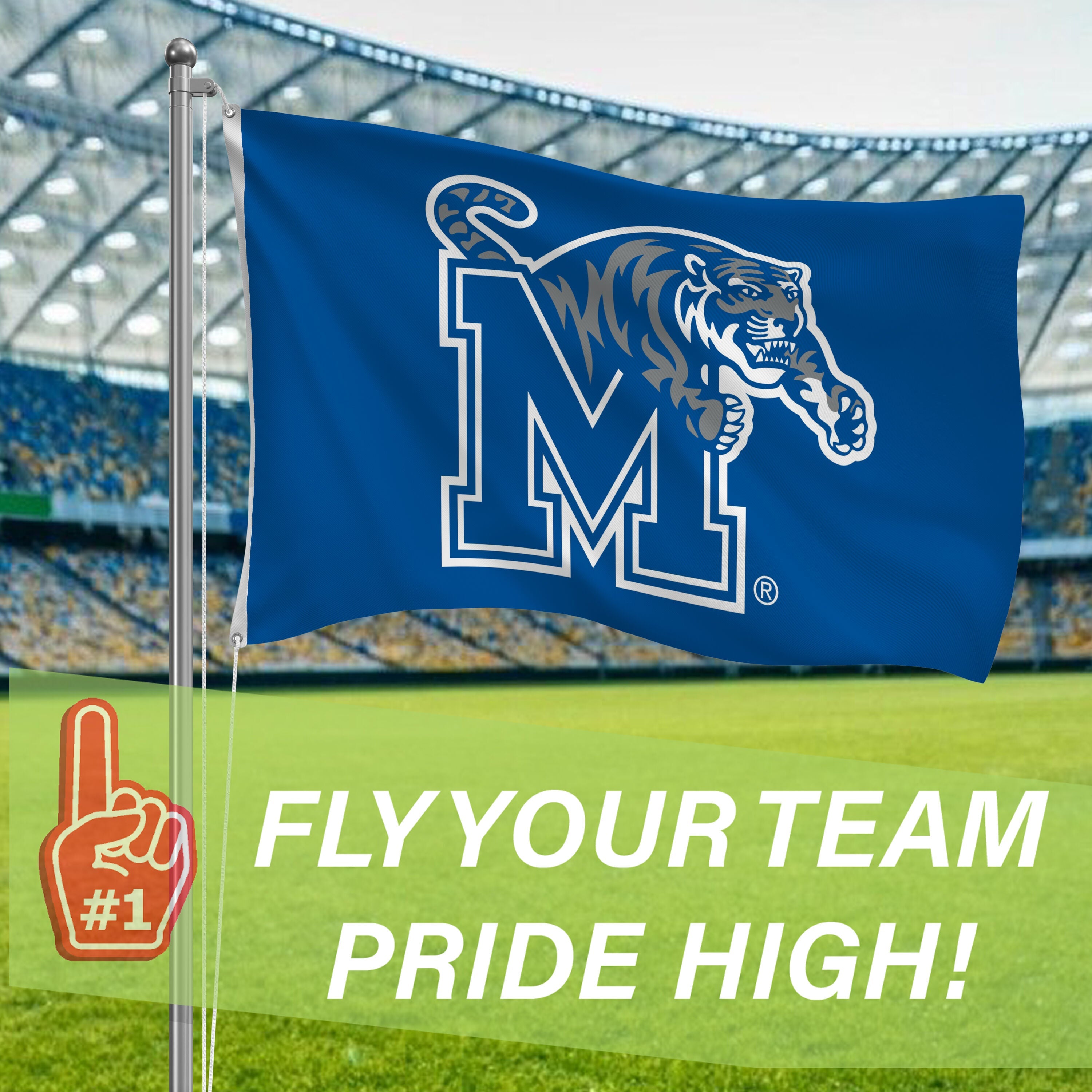 University of Memphis Single Sided Flag w/ 2 Grommets, 3'x5'