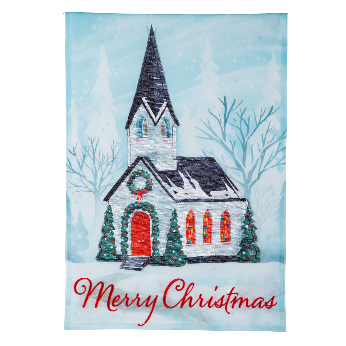 Winter Church Applique Garden Flag