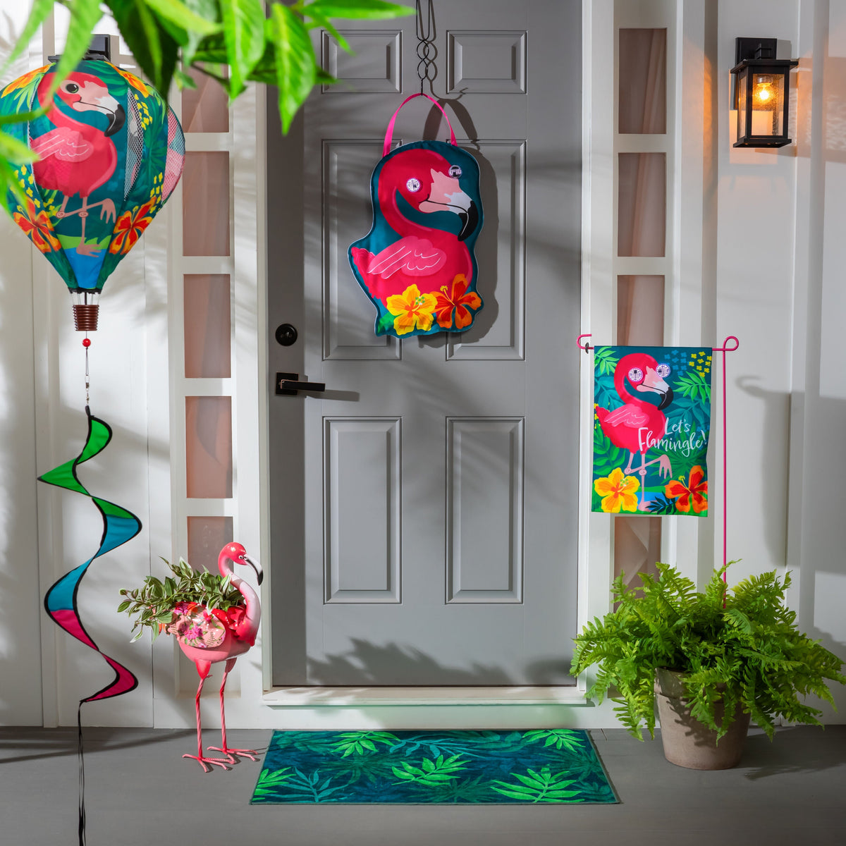 Animated Let's Flamingle Applique Lighted Garden Flag