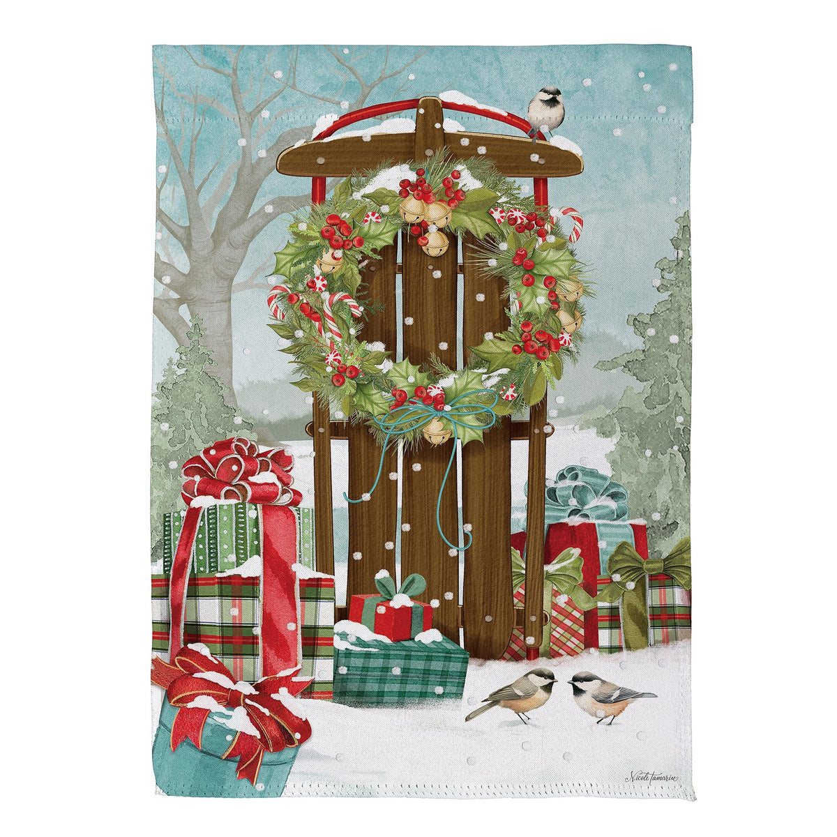 Christmas Sled Suede House Flag