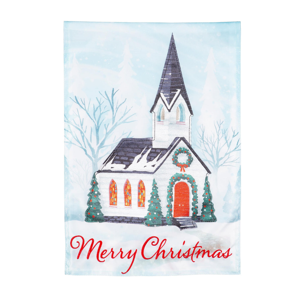 Winter Church Applique Garden Flag