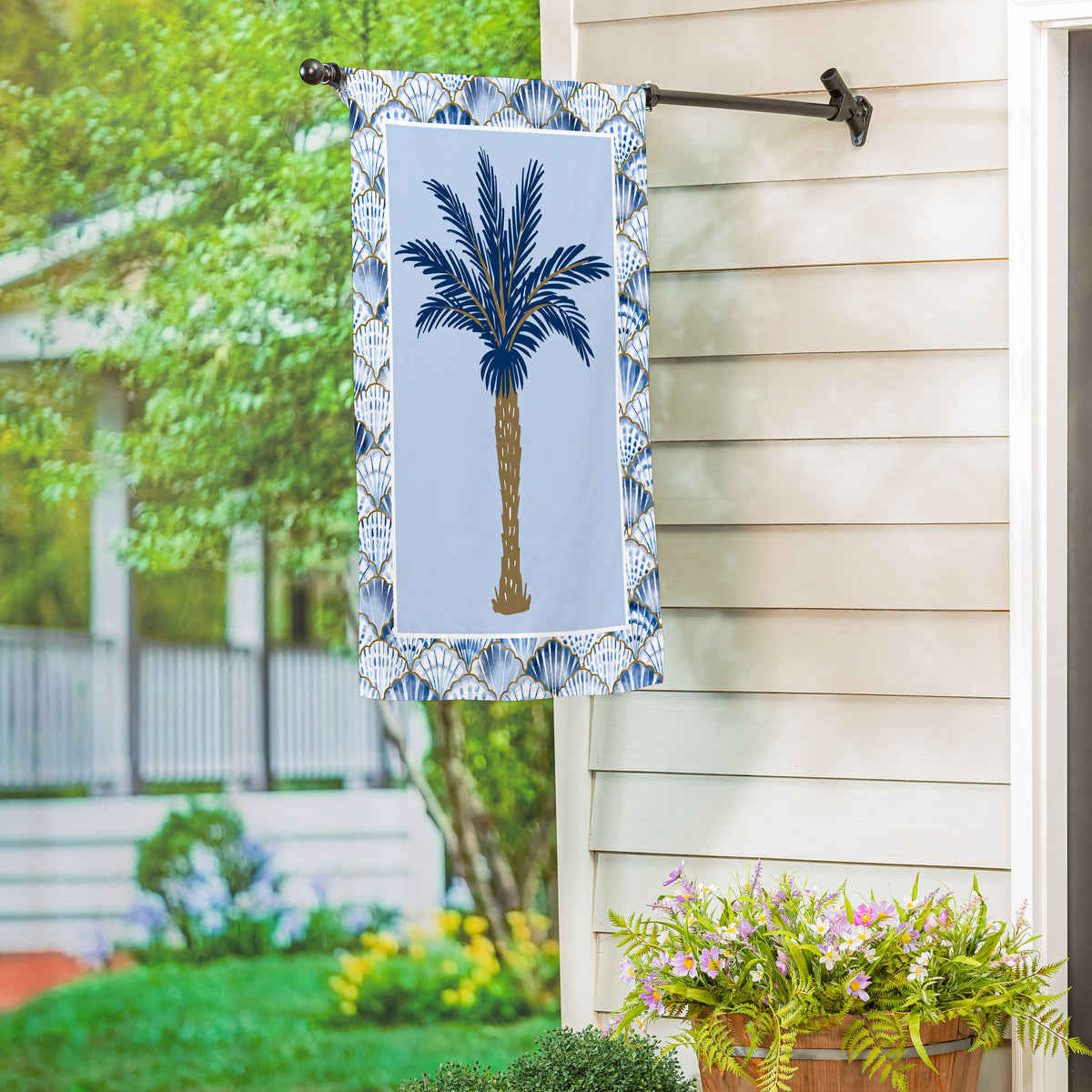 Blue Coastal Palm Trees Double Sided Suede House Flag