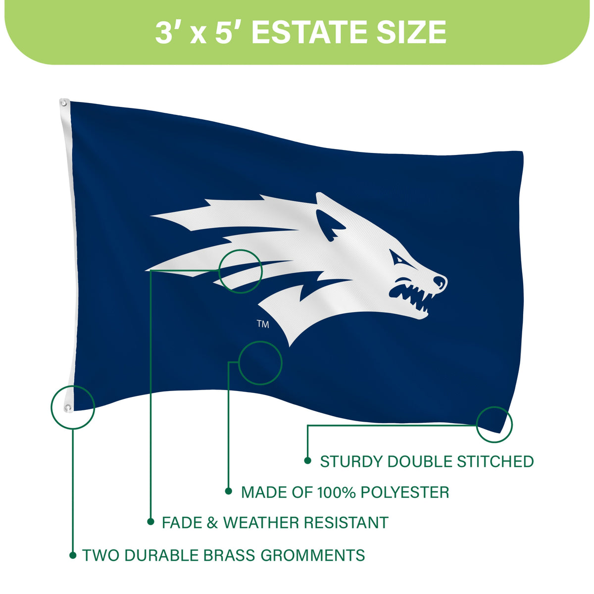 University of Nevada, Reno Single Sided Flag w/ 2 Grommets, 3'x5'