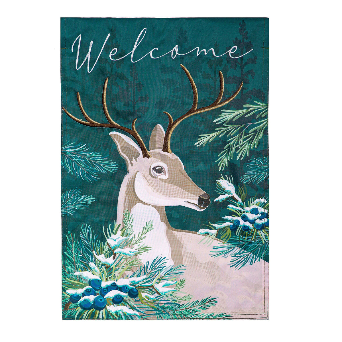 Woodland Deer Welcome Applique House Flag