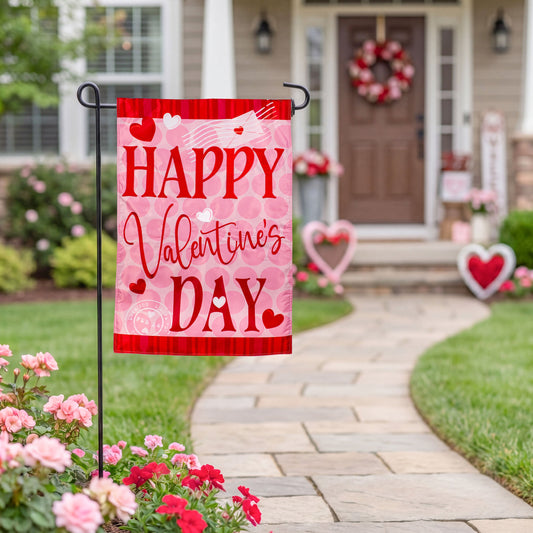 Happy Valentine's Day Hearts Applique Garden Flag