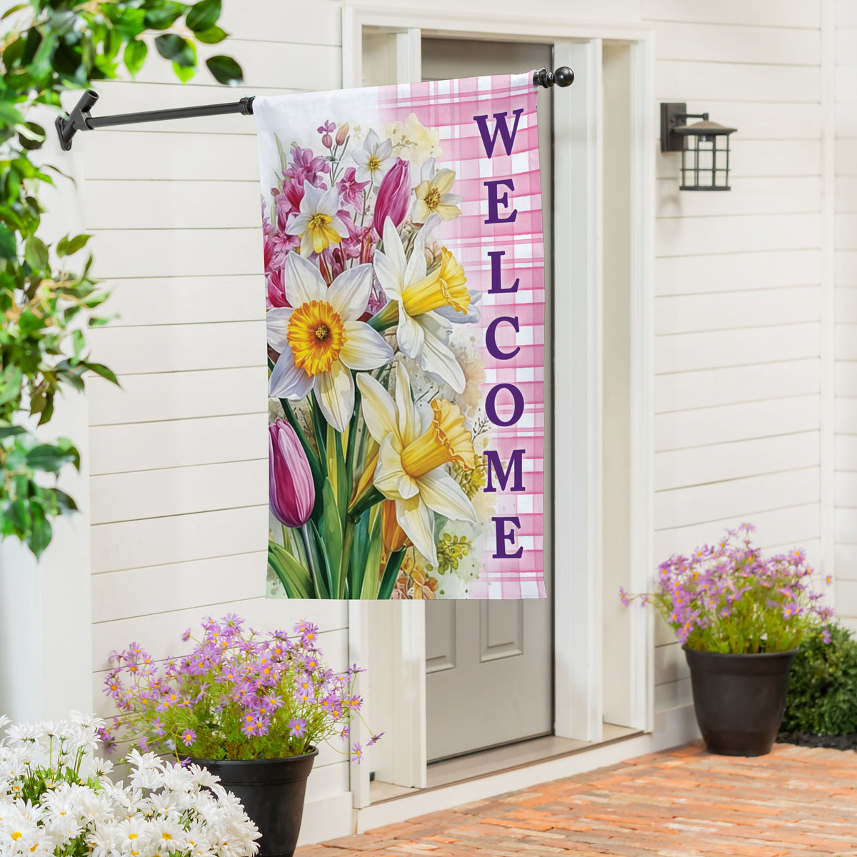 Blooming Buttercups Burlap House Flag