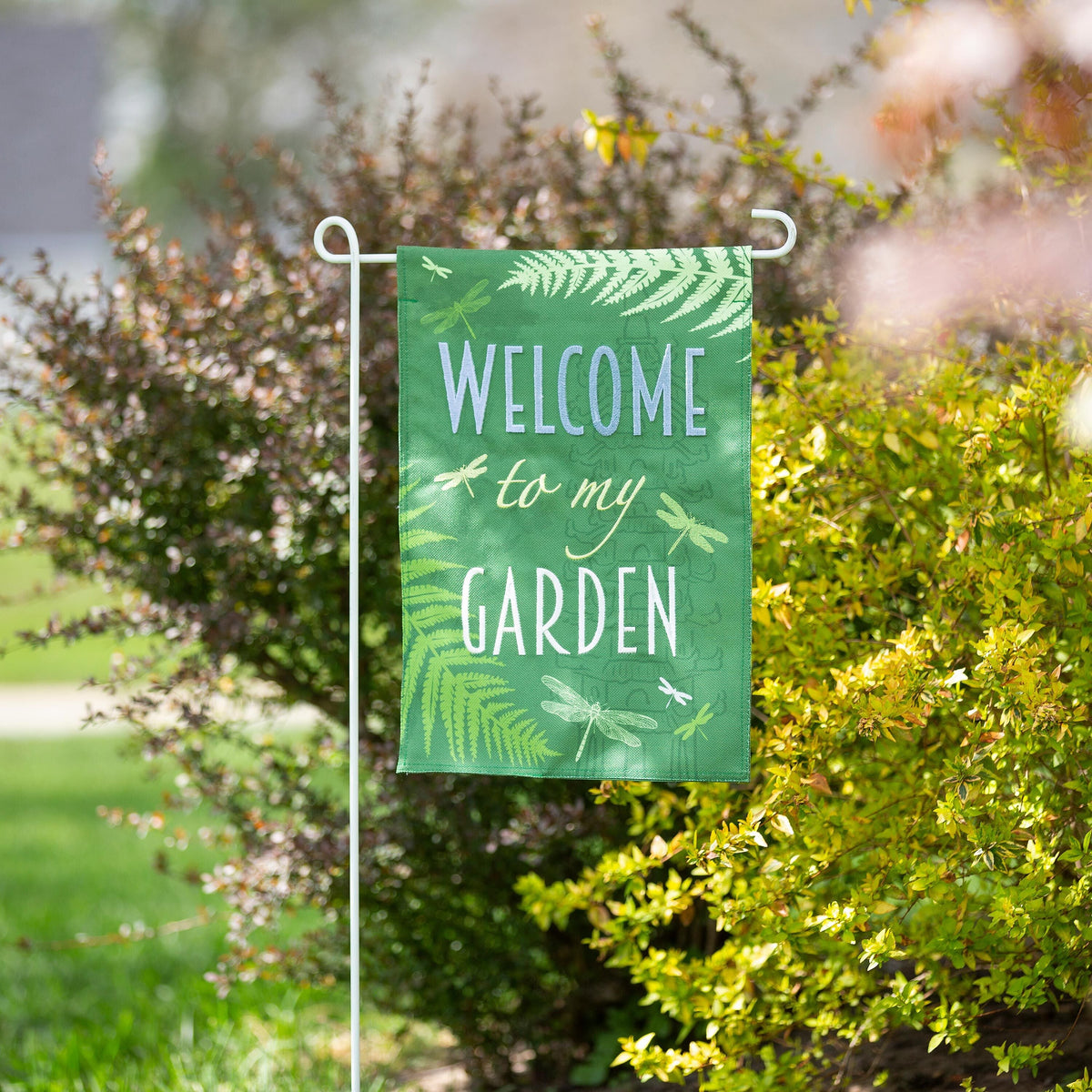 Welcome Dragonfly Garden Burlap Flag