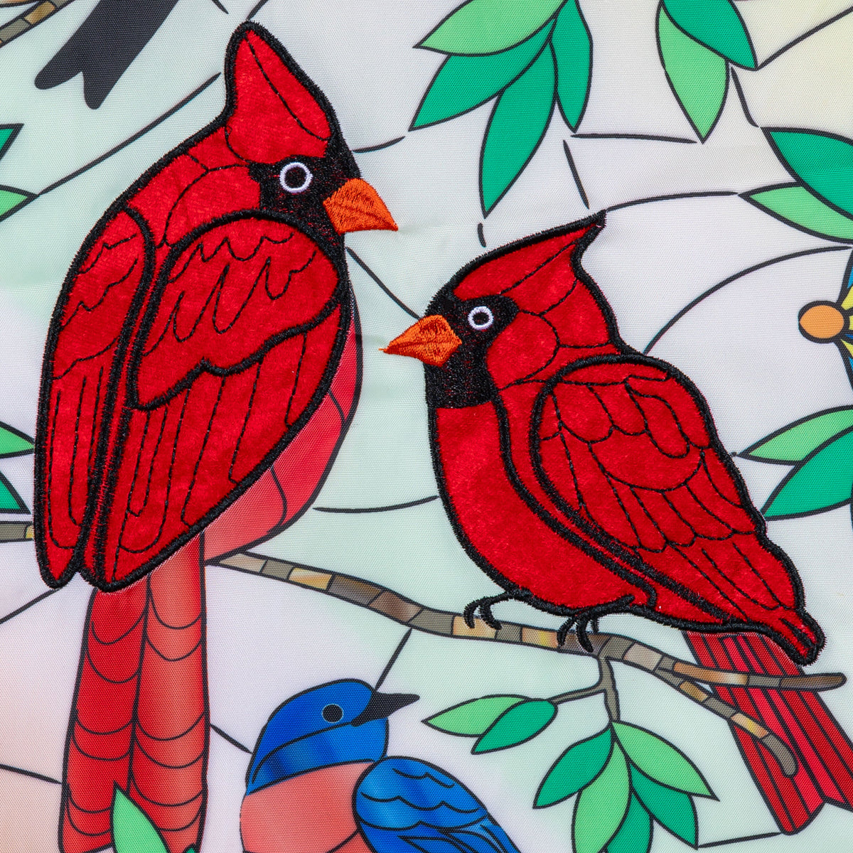 Stained Glass Songbirds Applique Garden Flag