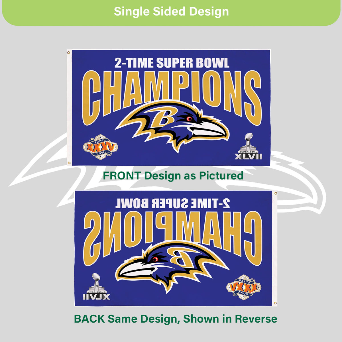 Baltimore Ravens 3X Superbowl Champions Football 3x5 Flag