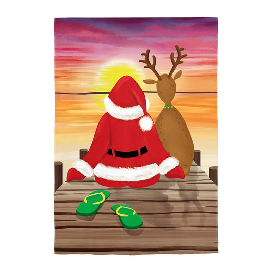 Santa and Deer Sunset Applique House flag