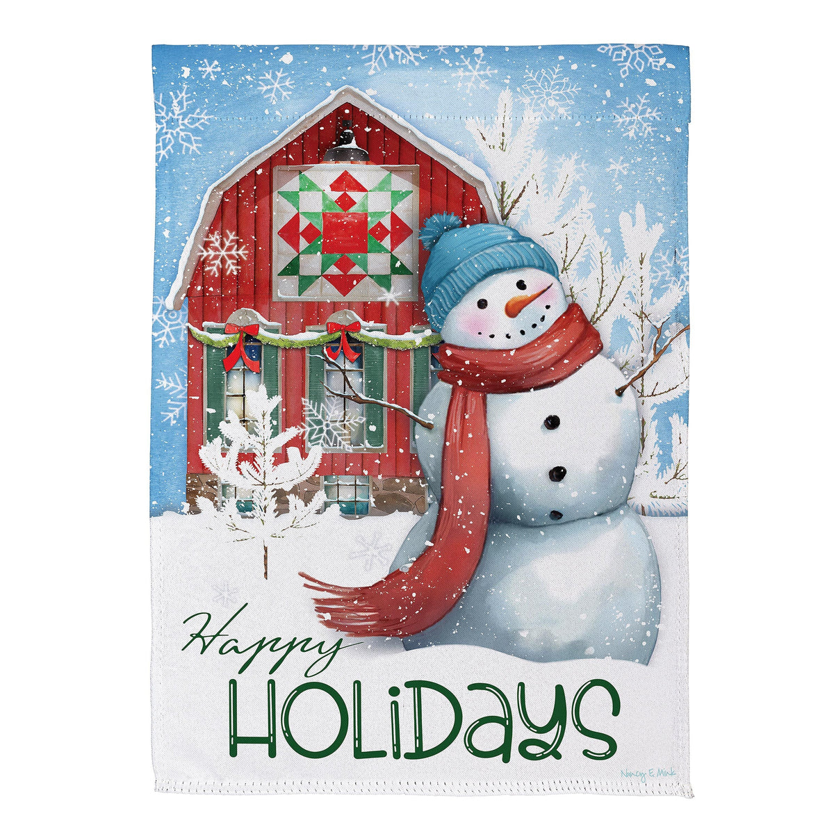 Festive Farm Snowman Suede Garden Flag