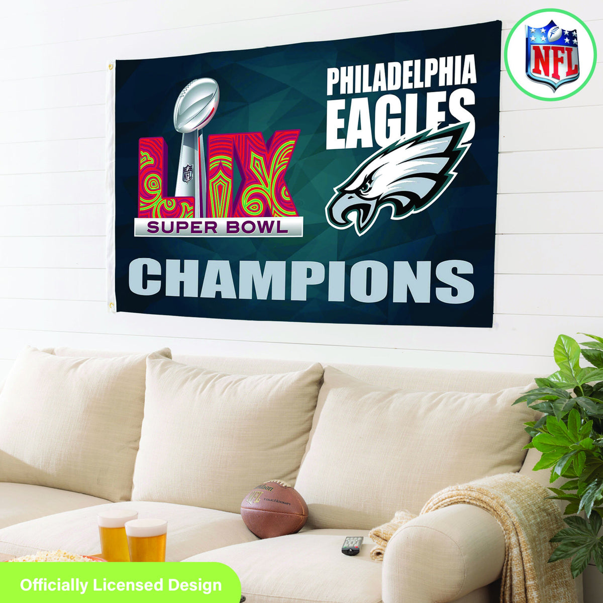 Philadelphia Eagles Super Bowl 59 Champions Single Sided Flag w/ 2 Grommets, 3'x5' Estate Size