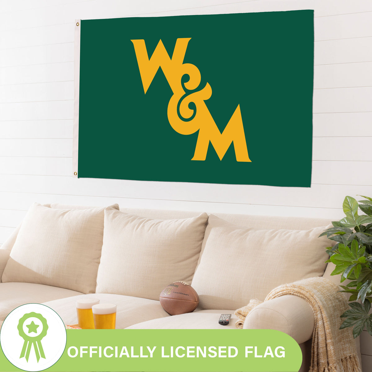 William & Mary Single Sided Flag w/ 2 Grommets, 3'x5'