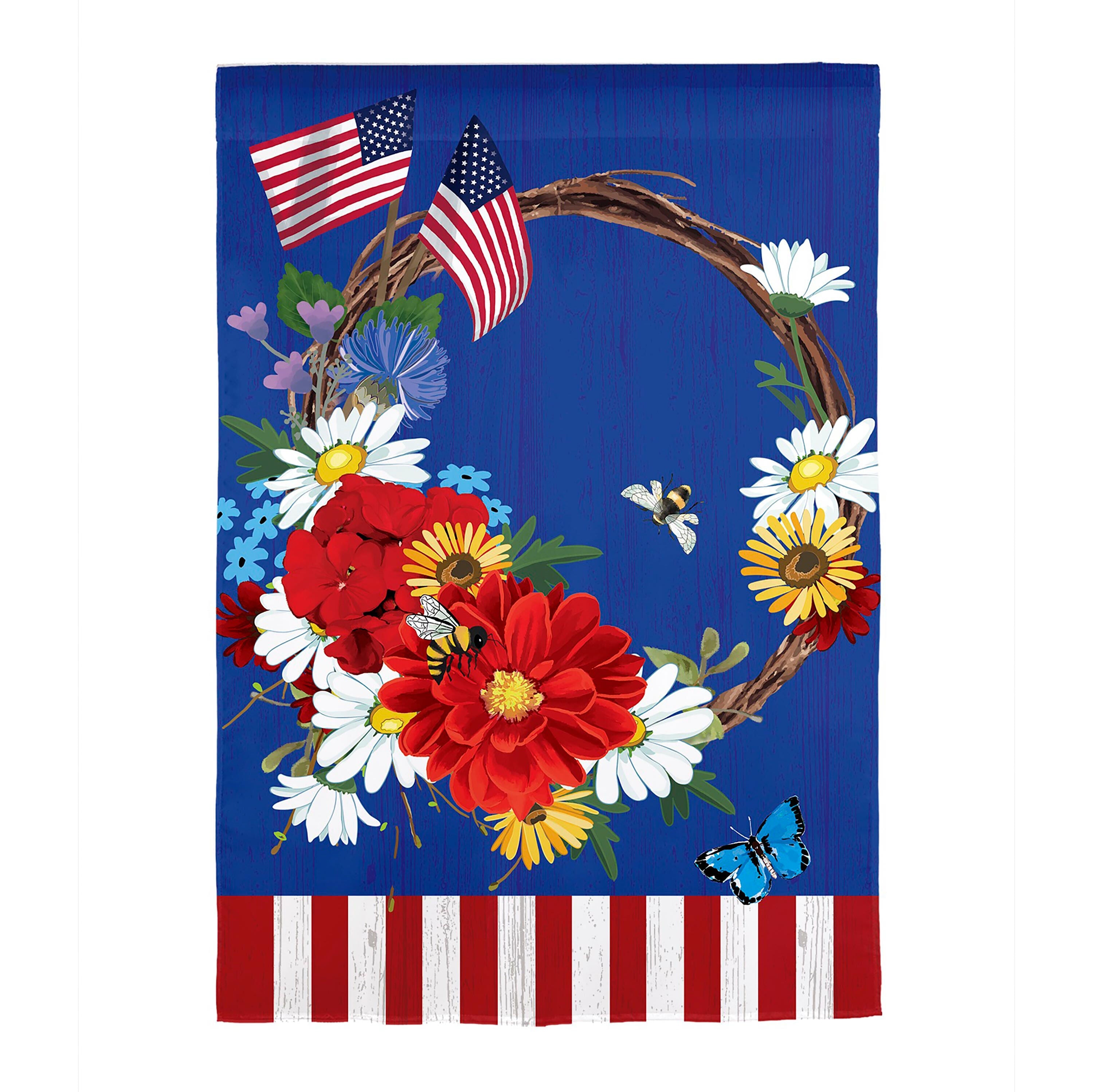 Patriotic Wreath Applique House Flag