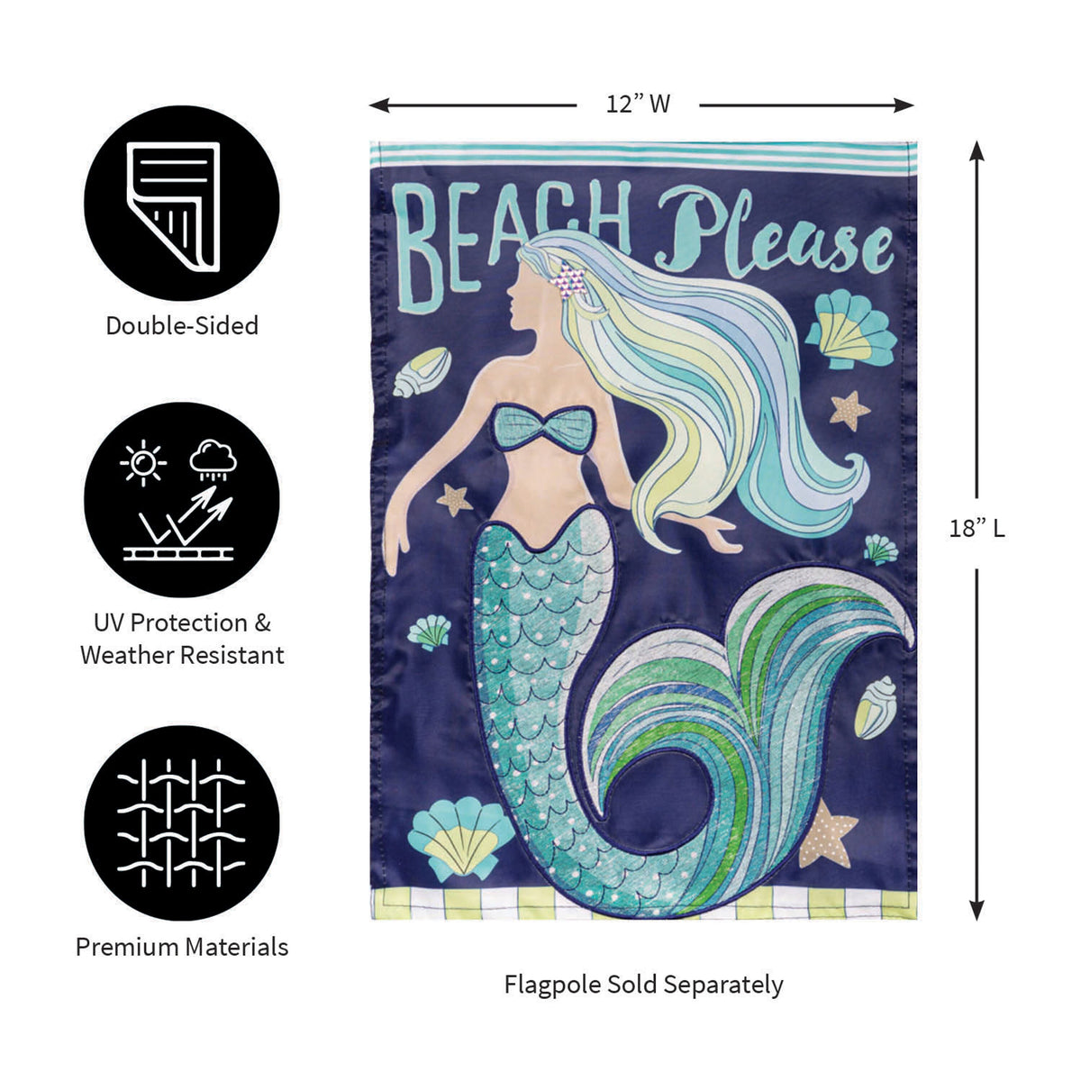 Mermaid Beach Applique Garden Flag