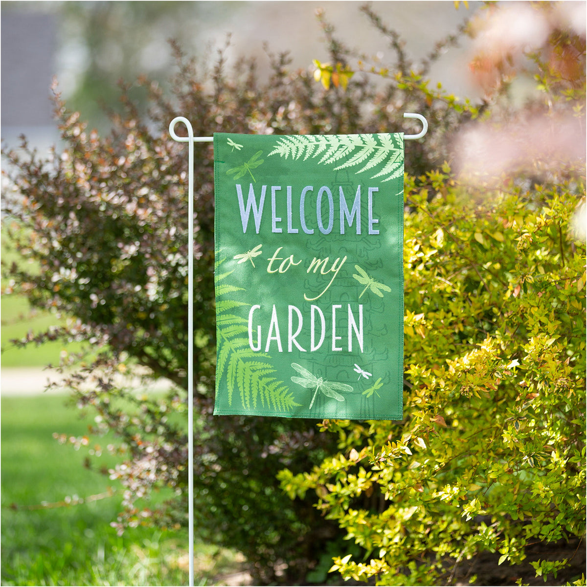 Welcome Dragonfly Garden Burlap Flag