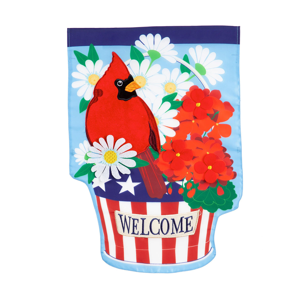 Patriotic Cardinal and Flowers Garden Applique Flag