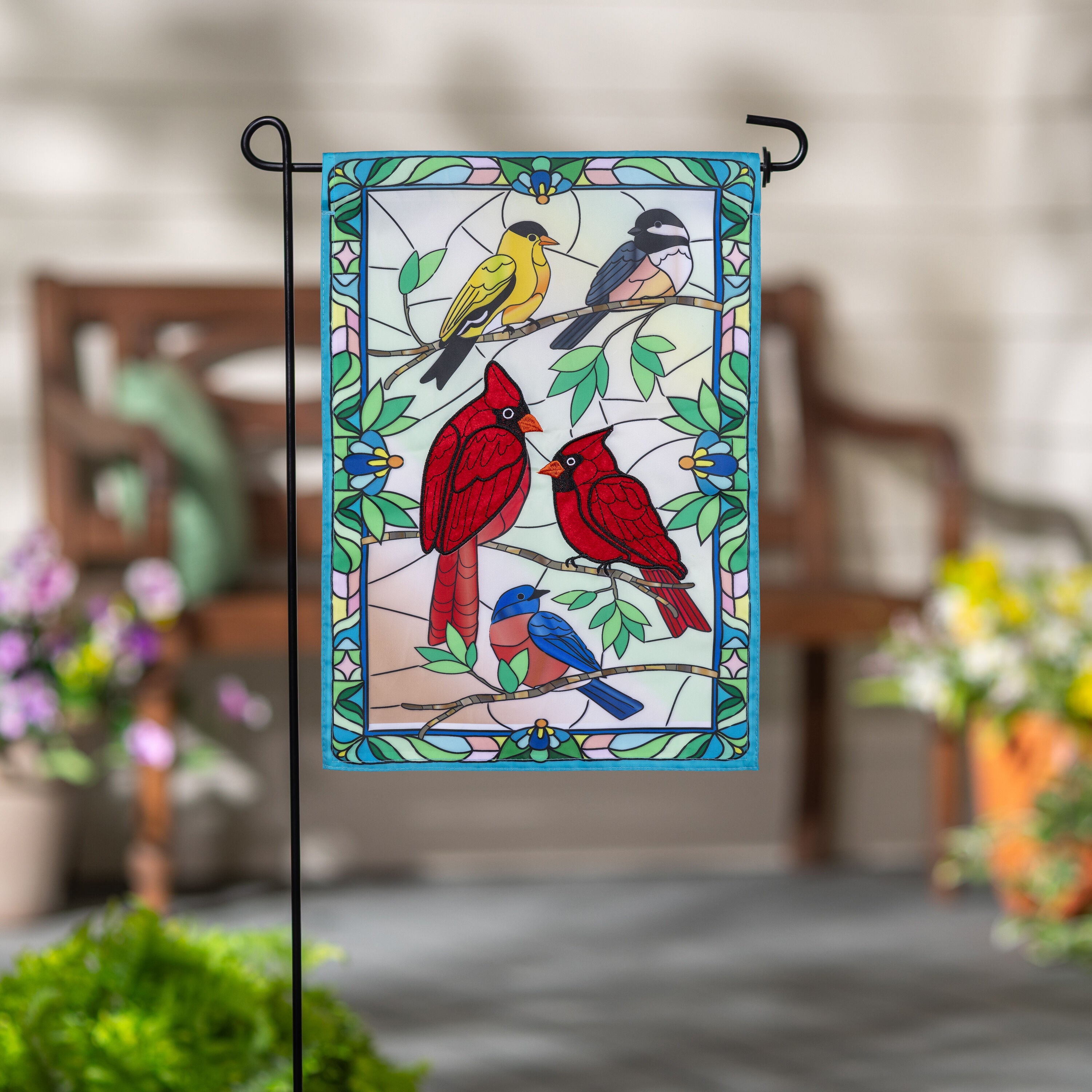 Stained Glass Songbirds Applique Garden Flag
