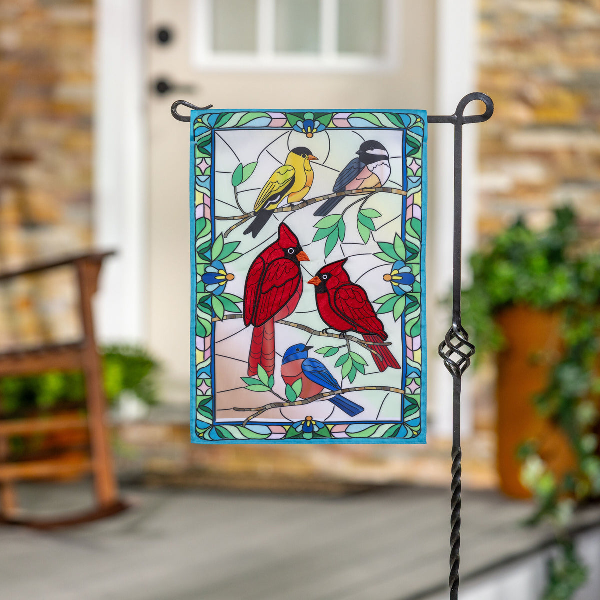 Stained Glass Songbirds Applique Garden Flag