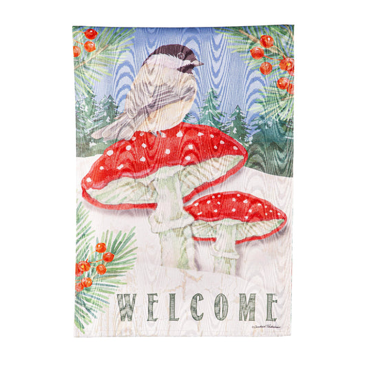 Chickadee and Winter Moire Garden Flag