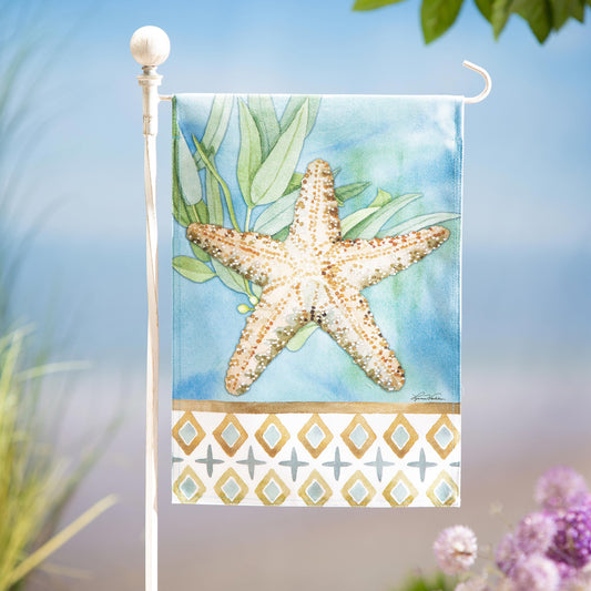 Coastal Starfish Burlap Garden Flag